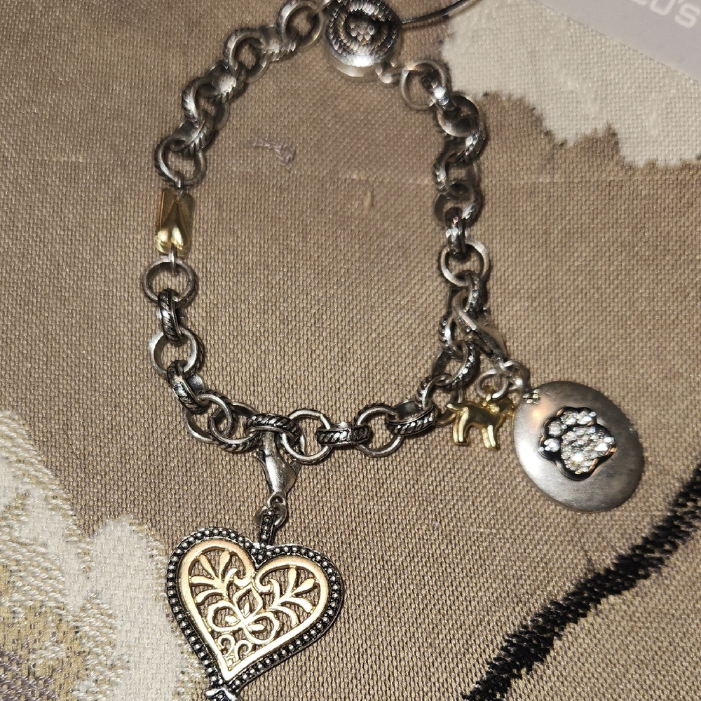 Elegant Silver and Gold Heart Charm Bracelet
